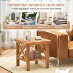 Tangkula Outdoor Side Table Acacia Wood Adirondack Table W/ Storage Shelf Natural -Tangkula GUEST d8ecca93 80fa 4885 a173 2d1b8aad9e8b