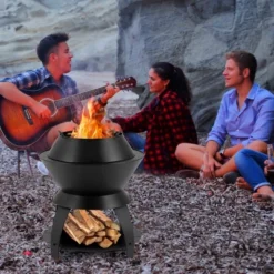 Tangkula 3-in-1 Patio Fire Pit 20" Metal Camping Fire Bowl W/ Pot Holder & Storage Shelf -Tangkula GUEST d90adf11 04cf 4103 b6fa 9139f7fa96c9