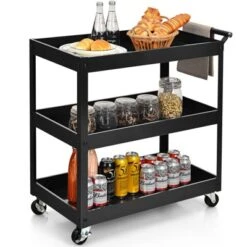 Tangkula 3-Tier Rolling Cart Storage Organizer Metal Utility Cart W/Wheels For Kitchen Library Office Black -Tangkula GUEST d917e12f c82b 41fe 8809 b0fa74b8c1fd