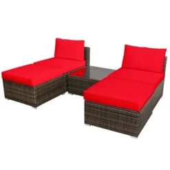 Tangkula 5-Piece Outdoor Rattan Wicker Sofa Set Lounge Chair With Red Cushions 14 Tangkula 5-Piece Outdoor Rattan Wicker Sofa Set Lounge Chair With Red Cushions -Tangkula GUEST d92c1574 4266 4ad3 9231 81816d535717