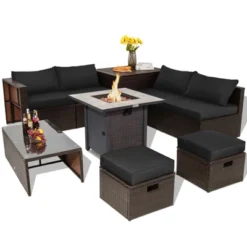 Tangkula 9 PCS Outdoor Patio Furniture Set W/ 30" Propane Fire Pit Table PE Wicker Space-Saving Sectional Sofa W/ Storage Box And Cushions Black/Gray/Navy/Red/Turquoise/Off White 25 Tangkula 9 PCS Outdoor Patio Furniture Set W/ 30" Propane Fire Pit Table PE Wicker Space-Saving Sectional Sofa W/ Storage Box And Cushions Black/Gray/Navy/Red/Turquoise/Off White -Tangkula GUEST d949e5dd 1dea 468d 988f f053c4513f1b