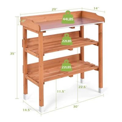 Tangkula Garden Wooden Potting Bench Work Station Table Tool W/5 Hooks Non-Slip Potting Tables Storage Shelf With Protective Footpads 6 Tangkula Garden Wooden Potting Bench Work Station Table Tool W/5 Hooks Non-Slip Potting Tables Storage Shelf With Protective Footpads - Image 4