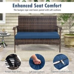Tangkula Set Of 4 Wicker Rocking Set 2 Patio Rattan Rocker Chairs W/Loveseat & Coffee Table Heavy-Duty Metal Frame & Bungee Rope Seat Navy -Tangkula GUEST d993234a c09b 46fe be78 b14178f108ed