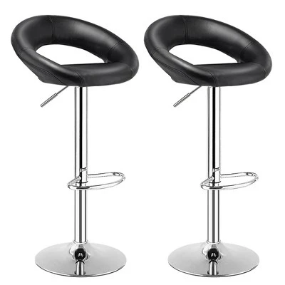 Tangkula Set Of 2 PU Leather Bar Stools Adjustable Kitchen Counter Chairs Black 5 Tangkula Set Of 2 PU Leather Bar Stools Adjustable Kitchen Counter Chairs Black - Image 3