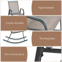 Tangkula Set Of 2 Metal Rocking Chair Heavy-Duty Rocker Outdoor Anti-Slip Brown Patio -Tangkula GUEST d9cc0ff8 9e67 4ab7 92e6 3d84347da5bc