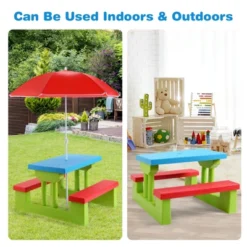 Tangkula Kids Picnic Table Set Indoor Outdoor Toddler Table With Bench & Removable Umbrella Portable Children Play Set -Tangkula GUEST d9da0734 7feb 437b a87a 1849bedc744a