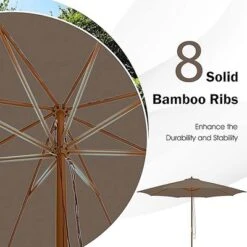 Tangkula 10FT Wooden Market Table Umbrella Pulley Sunshade Canopy W/8 Bamboo Ribs -Tangkula GUEST d9e0c660 9b17 4e6c 8a1d b577a162c6fc