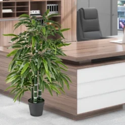 Tangkula 50" Tall Artificial Potted Tree W/3 PE Bamboo Trunk Flush Leaves Realistic Soil -Tangkula GUEST da3be47a d20e 4791 9bbc 0807764507e1