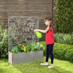 Tangkula Set Of 2 Decorative Raised Garden Bed Wall-mounted Metal Planter Box W/ Trellis -Tangkula GUEST da4228c4 7cbb 4241 9f9f 68ebcb8b810f