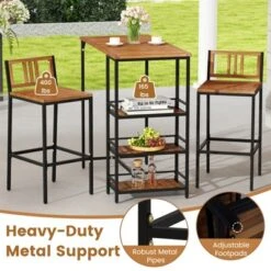 Tangkula 3 Pieces Outdoor Wood Bar Set W/ 3-Tier Storage Shelf & Metal Frame For Backyard -Tangkula GUEST da48c2a0 faf7 4b19 a91a de8d6feabb71