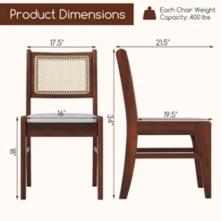 Tangkula 2PCS Rattan Dining Chairs Upholstered Kitchen Chairs W/ Rubber Wood Frame -Tangkula GUEST da6740f3 e22c 4b33 b68f dceed38e33f5
