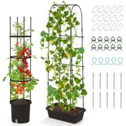 Tangkula 2-Pack Garden Trellis, 58.5” Tomato Cage & 71” Cucumber Trellis W/ Planter Box Self-Priming Irrigation -Tangkula GUEST da81e990 4d29 4c8c afc9 19b2d612e2a1