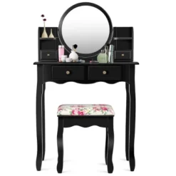 Tangkula Vanity Table Set W/Detachable Mirror & Stool Black/White -Tangkula GUEST daac9ddf 516c 4cd2 9117 92acb7a5a6f0