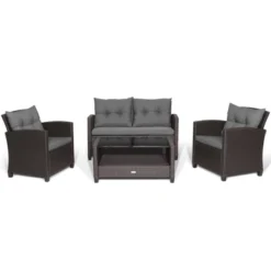 Tangkula Set Of 8 Outdoor Rattan Furniture Set PE Wicker Sectional Sofa With Loveseat Chair & Glass Table Patio Cushioned Conversation Sets Gray -Tangkula GUEST dafefcf5 ad85 444a a06b b685033ccd58