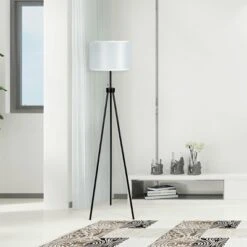 Tangkula 60.5" Metal Tripod Floor Lamp, Contemporary Minimalist Standing Floor Light With Iron Legs, Fabric Drum Shade, E26 Lamp Base -Tangkula GUEST db451ed6 f489 4f6b 8e37 2b0111ce5040