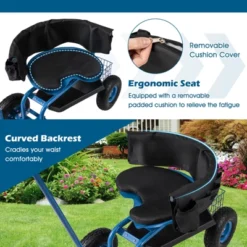 Tangkula Rolling Garden Cart Work Seat Height Adjustable Swivel Stool Cart With Removable Cushion & 2 Steering Handles -Tangkula GUEST db5a5314 2936 4fd0 9d6d 4aaeccf96bf4