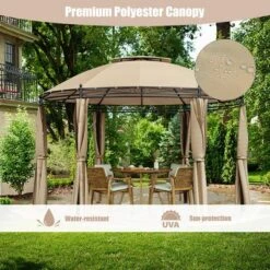 Tangkula 11.5'Outdoor Patio Round Dome Gazebo Canopy Shelter Double Roof Steel Brown 14 Tangkula 11.5'Outdoor Patio Round Dome Gazebo Canopy Shelter Double Roof Steel Brown -Tangkula GUEST db60d7ac b9d3 4d2a 96c6 537ad1a3bfcc