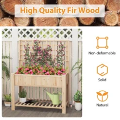 Tangkula Raised Garden Bed W/ Trellis Wooden Elevated Planter Box W/ Legs & Liner Natural -Tangkula GUEST db6444a3 da27 46af bee9 46dd46b10e66