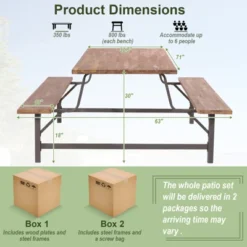 Tangkula 71" Patio Picnic Table Bench Set Outdoor Camping Table Set W/ Acacia Wood Tabletop & Seat 2" Umbrella Hole -Tangkula GUEST db791e38 1eba 4deb 802f 92f415d5f994