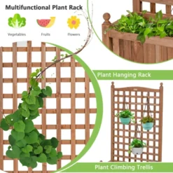 Tangkula 50in Wood Planter Box With Trellis And Wheels Mobile Plant Raised Bed For Indoor&Outdoor -Tangkula GUEST db9e9c48 56c4 43ec bec0 fcf66d4945b0