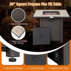 Tangkula 5-Piece Patio Furniture Set With 30 Inches Gas Fire Pit Table Outdoor PE Wicker Sectional Sofa Set With Cushions Red/Beige/Navy/Turquoise -Tangkula GUEST dba7a6c3 04f6 40b2 b805 5fe0235a5e6f