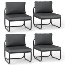Tangkula Patio Chairs Set Of 4 W/ Removable Cushions Heavy Duty Metal Frame Poolside -Tangkula GUEST dbafd623 0071 418b 8ea8 6b333fd076e9