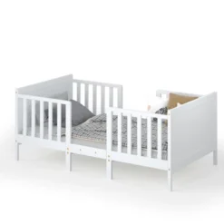 Tangkula 2-in-1 Convertible Kids Furniture Bed Toddler Crib With 2 Side Safety Guardrails White/Brown -Tangkula GUEST dbb1d2a3 a080 41be bd5c c866c1198062