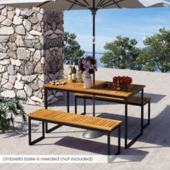 Tangkula 55” Patio Dining Table 6 People Acacia Wood Dining Table With Slatted Tabletop U-shaped Frame Adjustable Foot Pads -Tangkula GUEST dbc25318 3f5d 494f 9a97 9895aca7ecbd