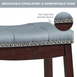 Tangkula 4 PCS Saddle Bar Stools Backless Nailhead Counter Stool With Grey Cushions White/Coffee -Tangkula GUEST dc08f7d4 747a 42f3 8145 2f85bb9e8baf