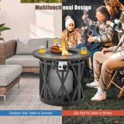 Tangkula 32 Inch Outdoor Fire Pit Table 30,000 BTU Round Metal Fire Table With Lid & PVC Cover & Glass Stones CSA Approved -Tangkula GUEST dc092fdd b72e 4667 99b4 0a14dbb612cd