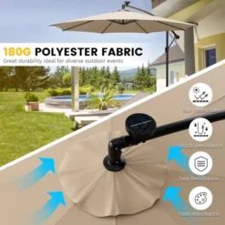 Tangkula 10FT Solar Offset Umbrella Tilted Cantilever Hanging Umbrella With 112 LED Lights Patio Sun Shade With Crank Handle Beige/Coffee/Navy/Red -Tangkula GUEST dc0f905d 48db 4337 bcef b041e2292c74