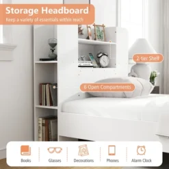 Tangkula Twin Size Bed Frame Wooden Platform Bed Kids Bed Frame W/ Bookcase Headboard -Tangkula GUEST dcb1910c 69d2 4288 a625 016f52d56d19