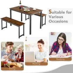 Tangkula 3pcs Dining Table Set For 4 Modern Industrial Counter Height Kitchen Table Set With 2 Benches For Dining Room Natural/Brown -Tangkula GUEST dcc06a4b 1a22 4eba a421 a16b39fd4da2