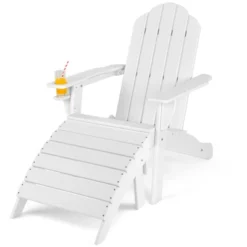 Tangkula Outdoor Adirondack Chair W/Ergonomic Design&Ottoman Lounge Armchair HDPE Chair For Yard&Patio Black/Grey/Turquoise/White -Tangkula GUEST dcd5298a bcc3 44fb b153 59fea7b8ac6a