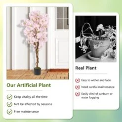 Tangkula 5 FT Tall Artificial Cherry Blossom Tree Faux Flower Plant In Nursery Pot -Tangkula GUEST dcdde012 6d91 4342 9b1e af3594b686a4