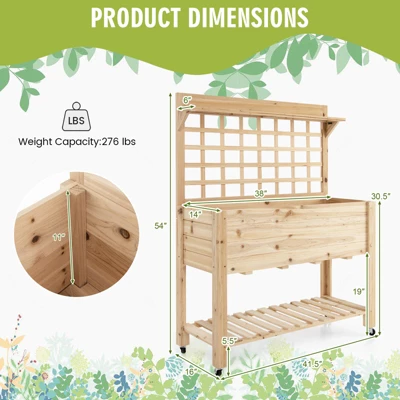 Tangkula Raised Garden Bed With Trellis 41.5x16x54 Inch Mobile Elevated Planter Box With Wheels Bed Liner Top/Bottom Storage Shelves 10 Tangkula Raised Garden Bed With Trellis 41.5x16x54 Inch Mobile Elevated Planter Box With Wheels Bed Liner Top/Bottom Storage Shelves - Image 8