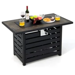 Tangkula 6 Pieces Outdoor PE Rattan Wicker Sectional Sofa With 42" 60,000 BTU Gas Fire Pit Table, Patio Conversation Set With Tempered Glass Coffee Table Black/Navy Blue/Red/Turquoise/Off White -Tangkula GUEST dd2309e4 fe09 480b 8ba6 0a602169524e