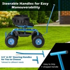 Tangkula Rolling Garden Cart Work Seat Height Adjustable Swivel Stool Cart With Removable Cushion & 2 Steering Handles -Tangkula GUEST dd6994a4 7947 44a7 968f 9b4dc1a3bd03