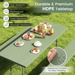 Tangkula Folding Picnic Table W/ 2 Benches 6 FT Camping Table Set W/ All-Weather HDPE Tabletop Green -Tangkula GUEST dd844baa 342e 4870 821a b7d935d1a7e1