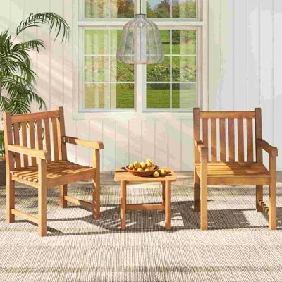 Tangkula 4 PCS Teak Wood Patio Dining Chair Outdoor Armchair W/ Slatted Seat & Solid Legs 4 Tangkula 4 PCS Teak Wood Patio Dining Chair Outdoor Armchair W/ Slatted Seat & Solid Legs - Image 2