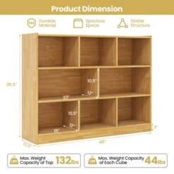 Tangkula Wood Storage Cube Bookcase 3 Tier 8 Cube Open Shelf Storage Cabinet With Anti-Toppling Devices Bookshelf Natural/Burlywood/Oak Grey/White -Tangkula GUEST ddd7d14b 26bb 4f43 bbc7 05c912f69501