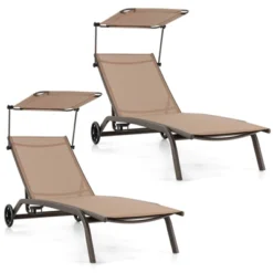 Tangkula 1PC/2PCS Outdoor Chaise Lounge Chair Mobile Tanning Chair W/ 6 Reclining Positions Adjustable Canopy Shade Cup Holder & Wheels -Tangkula GUEST dde12b39 081c 4583 b4c3 38898e8d7813