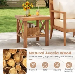 Tangkula Outdoor Side Table Acacia Wood Adirondack Table W/ Storage Shelf Natural -Tangkula GUEST ddf8b0fa 2a56 4736 88ac 5d76e5e563d0