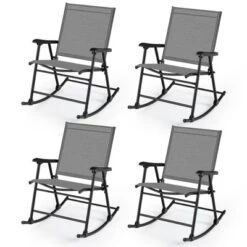 Tangkula 4pcs Patio Folding Rocking Chair Heavy-Duty Metal Frame Rockers Outdoor -Tangkula GUEST de023257 5ba9 46b9 8c57 7734ab18daaa