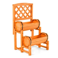 Tangkula 2-Tier Raised Garden Bed With Trellis Wooden Planter Container With 2 Planter Boxes For Climbing Plants Flower Herb Growing -Tangkula GUEST de06f188 a7c2 4a3b 9c6f 163342850567