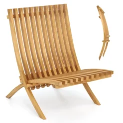 Tangkula Folding Patio Chair Teak Wood Outdoor Lounge Chair W/ Slatted Seat & Backrest -Tangkula GUEST de0aa24d 1d6b 430c a69f 45d113814e87