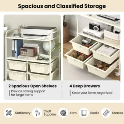 Tangkula 4-Drawer Rolling Storage Cart With 2 Shelves Mobile Utility Cart With Removable Drawers And Metal Frame With Lockable Wheels White -Tangkula GUEST de2056bd cc2c 4c8f b563 e8094f8dbf0e