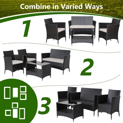 Tangkula 8PCS Outdoor Sofa Set Patio Rattan Wicker Conversation Set W/ Coffee Table 6 Tangkula 8PCS Outdoor Sofa Set Patio Rattan Wicker Conversation Set W/ Coffee Table - Image 4