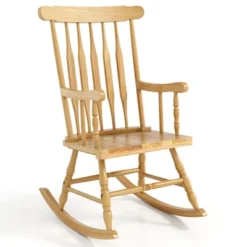Tangkula Patio Rocking Chair Solid Wood Outdoor Porch Rocker Chair With Rubber Wood Frame Indoor Wooden Rocking Chair Natural -Tangkula GUEST de323c19 af02 4fc5 9c1f e854edc4df71