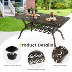 Tangkula 59" Patio Rectangle Dining Table Outdoor Cast Aluminum Table W/ Umbrella Hole -Tangkula GUEST de685588 5165 47df ae59 d4e9ebc3f79a